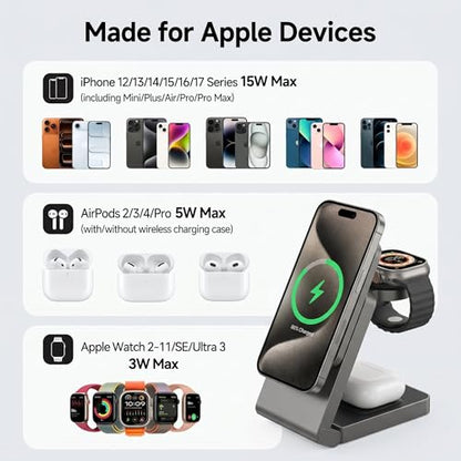 3 in 1 Charging Station for Apple,Wireless Foldable Mag-Safe Charger