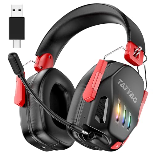 Wireless Gaming Headset for Ps5 Ps4 PC Switch Wireless Gaming Headphones 2.4GHz USB & Type-C & Bluetooth 5.3, 40H+ & 7.1 Surround Sound with Detachable Noise Cancelling Microphone