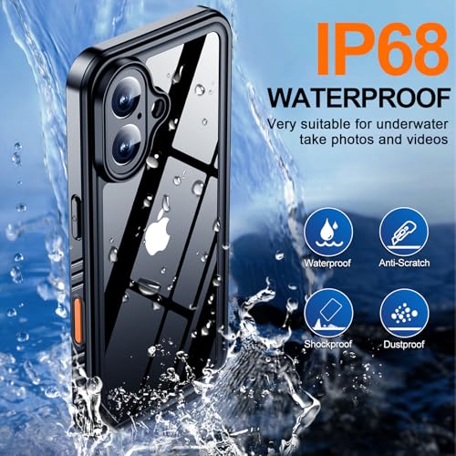 MOZOTER for iPhone 16 Plus Case Waterproof with Clear Sound | [IPX8 Underwater Case][Full Body Shockproof & Dropproof]Built-in Screen Protector for iPhone 16 Plus 6.7 inch-Black - size: For iPhone 16 Plus-6.7 inch