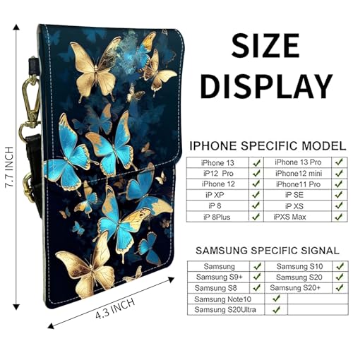 for Women Cell Phone Purse,with Touchscreen Cell Phone Purse,PU Leather Shoulder Bag Waterproof Phone Wallet Case with Clear Touch Screen Window up to 6.7 inch Smartphone, - color: Gold Blue Butterfly-119