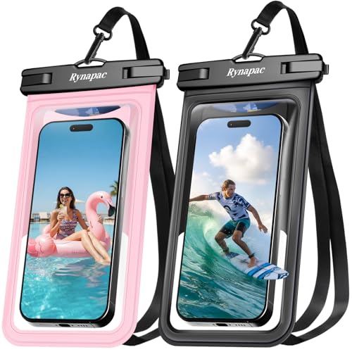 Rynapac Waterproof Phone Pouch [Up to 8.5"] - 2 Pack, IPX8 Waterproof Phone Case with Lanyard for iPhone 17 16 15 Pro Max, Touchscreen & Photograph, Cellphone Dry Bag for Beach Cruise Essentials 2026 - color: [Black + Pink]