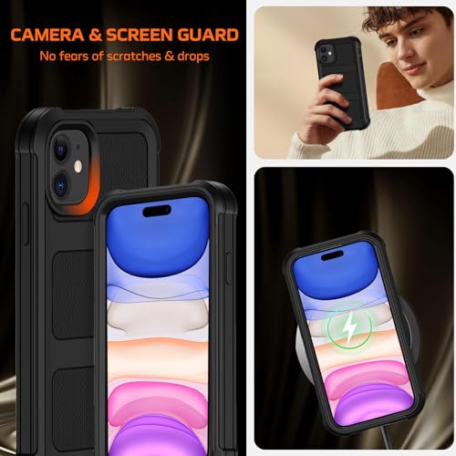 for iPhone 11 Case with Belt Clip Holster,Anti-Drop Shockproof Bumper Phone Cases w/2x Screen Protectors & Kickstand,Rugged Heavy Duty Military Grade Protective Defender Cover for Apple 11 (Black) - color: Black W/Belt Clip