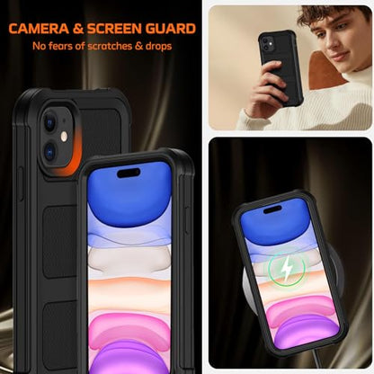 for iPhone 11 Case with Belt Clip Holster,Anti-Drop Shockproof Bumper Phone Cases w/2x Screen Protectors & Kickstand,Rugged Heavy Duty Military Grade Protective Defender Cover for Apple 11 (Black) - color: Black W/Belt Clip