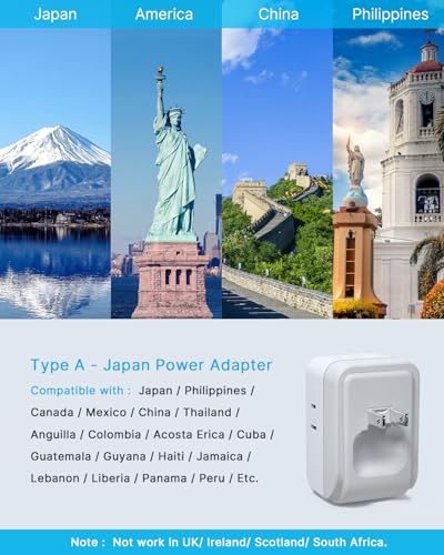 VINTAR US to Japan Plug Adapter, 2 Pack Foldable Outlet with 4 AC 3 USB - style: Type A - Japan Canada