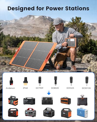 SOLUPUP 100W Portable Solar Panel for Power Station, 23.5% High Efficiency Foldable Solar Charger with DC/XT60/Anderson Cable, QC3.0 USB Outputs, IP65 Waterproof for Outdoor Camping RV Off-Grid - size: 100W