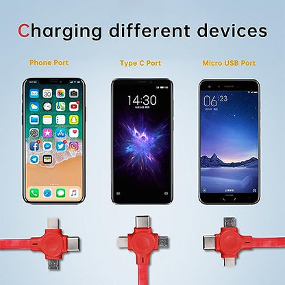 4 Pack 3 in 1 Charging Cable Retractable, USB Multi Charging cables - color: Red+Blue+Green+Black