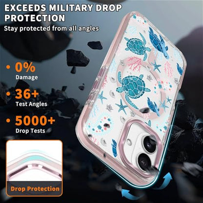 VisEnt Clear Case for iPhone 16, Magnetic Phone Case, Transparent Slim Cover, Military Grade Protection, Shockproof, Anti-Yellowing, Scratch Resistant, Sea Turtle Paisley - color: Sea Turtle Paisley, size: Iphone 16