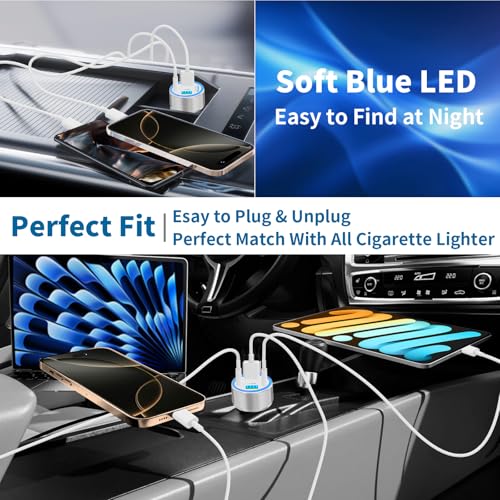 KYOHAYA 2Pack 90W USB C Car Charger, 4-Port Dual USB-C & USB-A Car Charger - color: Polished Silver