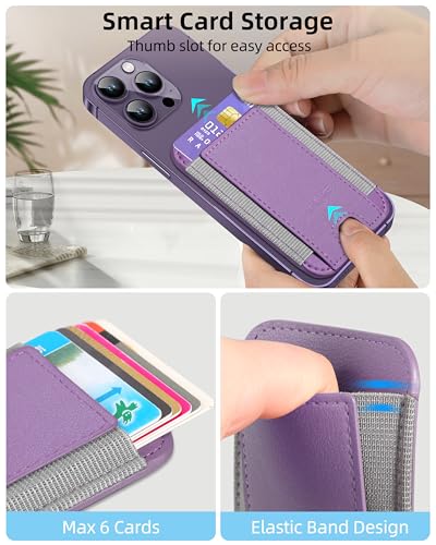 HiWe for MagSafe Wallet, 7 Cards Holder for Phone Case, RFID Blocking - color: Purple Yam Wallet - Grey Band
