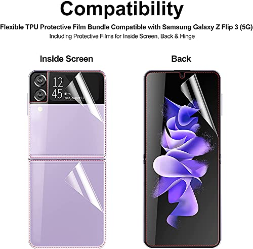 For Samsung Galaxy Z Flip3 5G Screen Protector Hydrogel Film,4 in 1 HD Clear Anti-Scratch Soft Screen Protector for Galaxy Z Flip 3 Inside Screen,Two Backs&Hinge