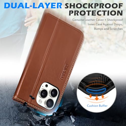 SHIELDON Real Leather Case Wallet for iPhone 16 Pro Max 6.9", Retro Brown | Flip Magnetic Cover, RFID Blocking, Credit Card Holder, Kickstand, Book Design, Shock-Absorbent Phone Cover - color: Retro Brown