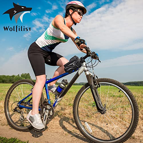 WOLFILIST Bike Frame Bag - Waterproof Bicycle Phone Holder Bike Accessories | 3D EVA Hard Shell with TPU Touchscreen & Rain Cover, Fits 7" Phones 1.5/2L Large Capacity Straps for Bike/E-Bike Adult Gifts