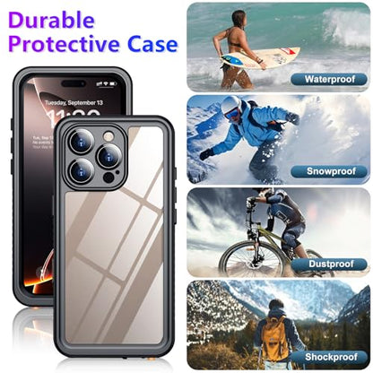 Compatible with iPhone 16 Pro Max Case Waterproof, Built-in Screen & Camera Protector IP68 Underwater Full Body 16FT Military Dropproof Shockproof Phone Case 6.9"-Black/Clear - color: Black, size: iPhone 16 Pro Max