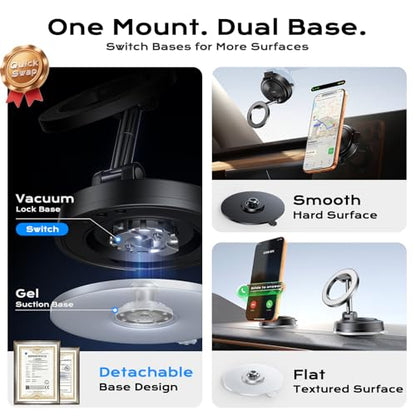 NeverDrop Car Mount for MagSafe [2 Bases for Any Surface | 118+LBS Ultra Grip | 2400gf Strong Magnetic] 360° Adjustable Car Phone Holder, Phone Holders for Your Car for All Smartphones, Carbon Fiber