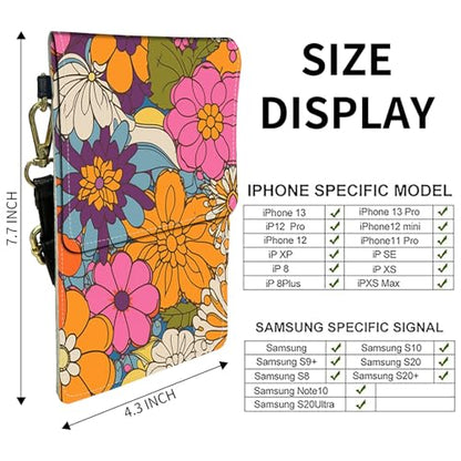 for Women Cell Phone Purse,with Touchscreen Cell Phone Purse,PU Leather Shoulder Bag Waterproof Phone Wallet Case with Clear Touch Screen Window up to 6.7 inch Smartphone, - color: Flowers -130