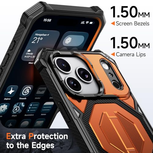 for iPhone 17 Pro Max Case with Kickstand, [15FT Military-Grade Drop Protection] [Compatible with MagSafe] Rugged Shockproof Heavy Duty Magnetic iPhone 17 Pro Max Phone Case Cover (Orange) - color: Orange