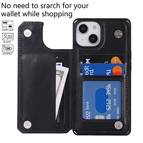 Cavor for iPhone 14 Wallet Case with Card Holder for Women, Black - color: D-Black