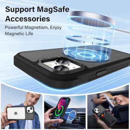 Designed for iPhone 13/14 Case with Magnetic Stand, Black | Certified Drop Protection, Great Grip Feeling, Matte Translucent Back Slim Shockproof Phone Cover - color: Black, size: Iphone 13 / 14