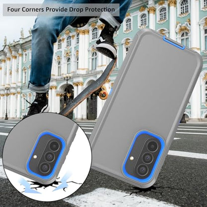 Compatible with Samsung Galaxy A37 Case, with Belt Clip Holster Heavy Duty Rugged Shockproof Full Body Protection Kickstand Cover for Samsung Galaxy A37 Phone (Grey+Blue) - color: Grey+Blue
