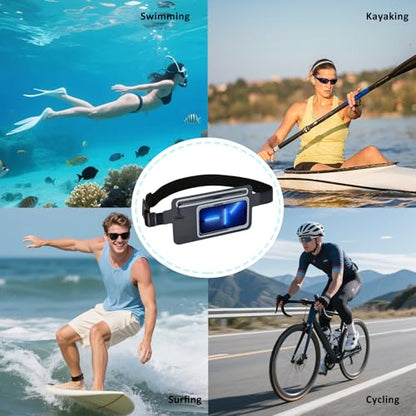 Black Fanny Pack for Women Waterproof Dry Bag for Paddle Boarding Men Kayak Snorkeling Swimming Boat Float Beach Travel,Water Proof Waist Bag Fit Phone iPhone Pro Max Running Belt Pouch Bags - style: 02-100% Waterproof With Clear Window