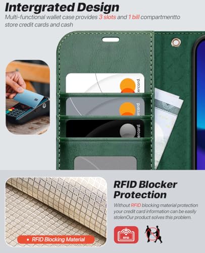 OCASE for iPhone 17e Case/iPhone 16e Detachable Wallet Case with Card Holder, 2 in 1 Pu Leather Flip Folio with RFID Blocking Stand Wrist Strap Shockproof Phone Cover 6.1 Inch 2025, Blackish Green - color: Blackish Green, size: iPhone 16e/ iPhone 17e