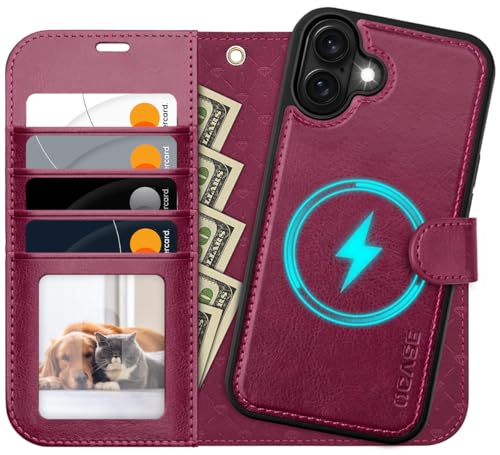 OCASE for iPhone 16 Plus Case Detachable Wallet Case with Card Holder, 2 in 1 Pu Leather Flip Folio with RFID Blocking Stand Wrist Strap Shockproof Phone Cover 6.7 Inch 2024, Burgundy - color: Burgundy, size: iPhone 16 Plus