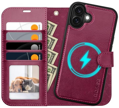 OCASE for iPhone 16 Plus Case Detachable Wallet Case with Card Holder, 2 in 1 Pu Leather Flip Folio with RFID Blocking Stand Wrist Strap Shockproof Phone Cover 6.7 Inch 2024, Burgundy - color: Burgundy, size: iPhone 16 Plus