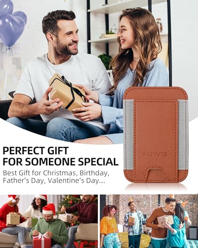 HiWe for MagSafe Wallet, 7 Cards Holder for Phone Case, RFID Blocking - color: Brown Wallet - Grey Band