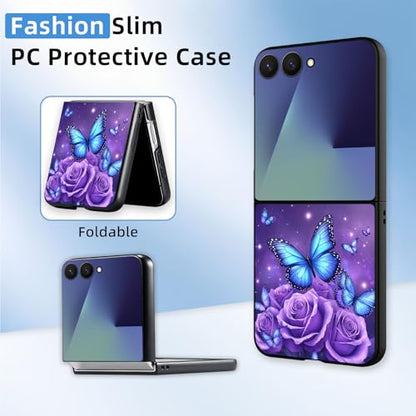 for Z Flip 7 Case Ultra Thin 1.2mm Matte Hard PC Phone Cover- Anti-Scratch Anti-Fingerprint Slim Fit Shockproof Protection Cover for Samsung Galaxy Z Flip 7 Case,Blue Butterfly Roses - color: Blue Butterfly Roses