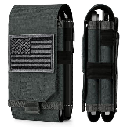 Dual Tactical Phone Pouch Molle Phone Holster Double Capacity Holder Universal Utility EDC Pouch for iPhone 17 Pro Max/17 Pro/16 Pro Max/16 Pro/15 Pro Max/15 - color: Gray-blue