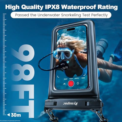 [Up to 8.5''] Floating Waterproof Phone Pouch 2 Pack, IPX8 Double Space Waterproof Phone Case with Lanyard for iPhone 17 16 15 Pro Max, Galaxy S26 Ultra, Cellphone Dry Bag Beach Cruise Ship Essentials - color: Black & Blue