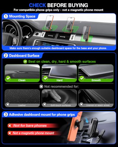 pop-tech Car Phone Mount for Socket Grip, Bendable Adhesive Dashboard Base