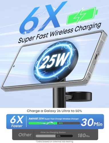 Aeinidi 25W Super Fast Strong Magnetic Wireless Charger for Samsung - color: Black Carbon, size: 25W