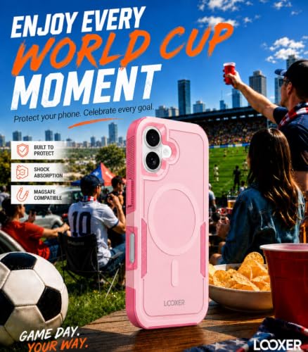 LOOXER® Heavy Duty Rugged Magnetic Case for iPhone 17 (6.3”) | Military Grade Shockproof Protection,MagSafe Compatible+ Tempered Glass Included (Pink, 17) - color: Pink, size: 17