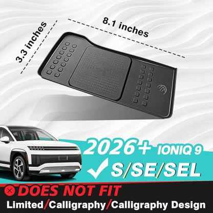 BestEvMod Wireless Charger Mat Non Slip for 2026+ Hyundai Ioniq 9 S SE SEL - color: Black, size: 26+ I9 S SE SEL