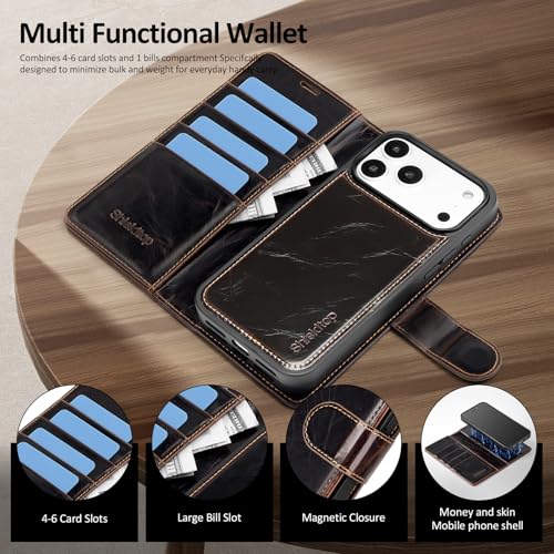 Shieldtop Compatible with MagSafe iPhone 17 Pro Wallet Case,(Coffee) | 2 in 1 Detachable Magnetic,Credit Card Holder Slots,RFID Blocking,PU Leather,Kickstand,Flip Folio Phone Cover for Men & Women - color: Coffee-U1, size: iPhone 17 Pro - 6.3"