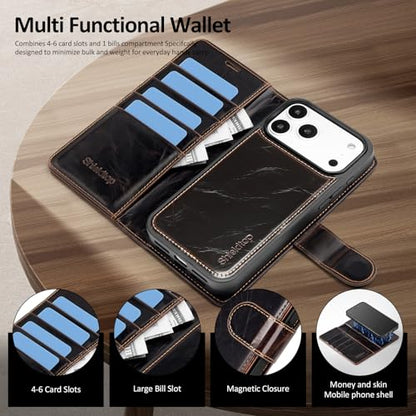 Shieldtop Compatible with MagSafe iPhone 17 Pro Wallet Case,(Coffee) | 2 in 1 Detachable Magnetic,Credit Card Holder Slots,RFID Blocking,PU Leather,Kickstand,Flip Folio Phone Cover for Men & Women - color: Coffee-U1, size: iPhone 17 Pro - 6.3"