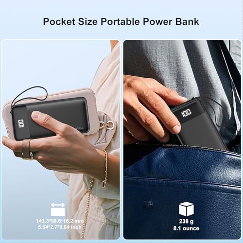 Portable Charger Built-in Cables,10000mAh Fast Charge Power Bank for iPhone - color: Black