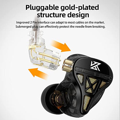 IEM Headphone with Mic,KZ DQS Gaming Earbuds,Bass Clear Wired Earphones - color: KZ DQS-Black, size: with MIC
