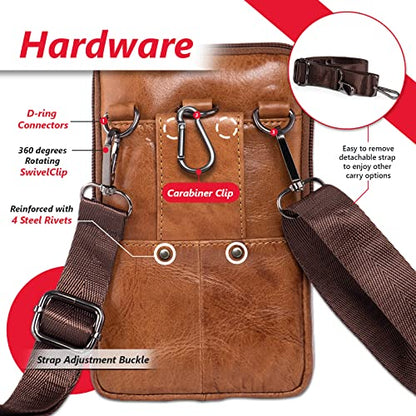 Small Leather Cell Phone Purse Crossbody Bag Belt Pouch for Men - color: Brown-b