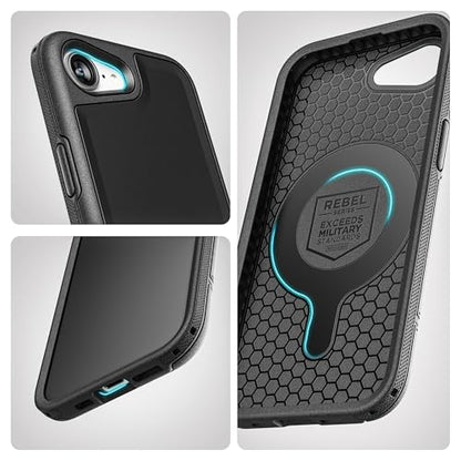 ENCASED Shockproof Case for iPhone 17e, 16e (6.1") - Ultra Protective Heavy Duty Magnetic Phone Cover, Rebel Series (Black) - color: Black, size: iPhone 16e