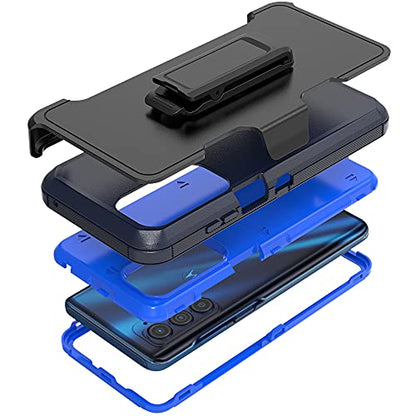 Compatible with Motorola Edge 2021/Edge 5G UW 2021 Case, Heavy Duty Rugged Shockproof Full Body Protection Kickstand Case with Belt Clip Holster for Motorola Edge 2021 Phone (Blue) - color: Blue