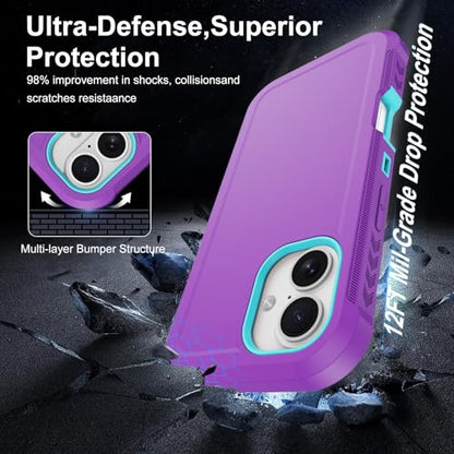 Magnetic for iPhone 17 Case Heavy Duty Military-Grade Shockproof,Anti-Slip 3-Layer Rugged Drop Protection with Screen Protector,Compatible with MagSafe,Anti-Scratch for i 17 Phone Cover (Purple) - color: Purple-m