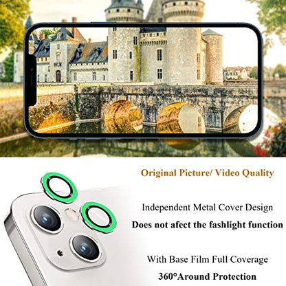 Bling Luminous Camera Lens Protector Compatible for iPhone 13(6.1")/13 Mini(5.4") Ultra Thin/Clear Tempered Glass [Anti-Scratch][Shatter/Water/Fog-Proof] Metal Cover -Luminous Green(Set of 2) - color: Luminous Green