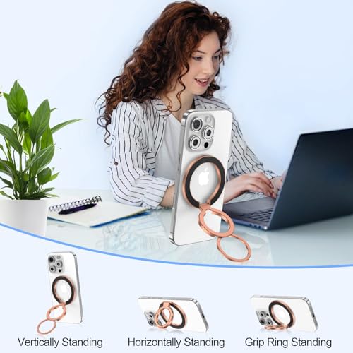 Magnetic Phone Ring Holder, MagSafe Phone Grip Stand Finger Ring Kickstand - color: rose-gold