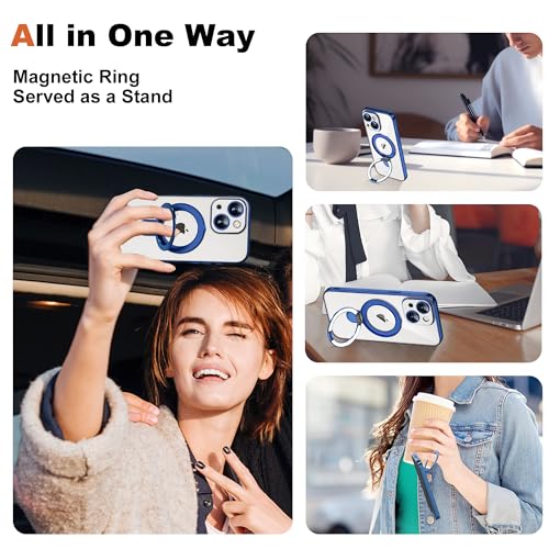 Plating Clear Phone Case for iPhone 15 with Stand 6.1", Blue - color: Blue, size: Iphone 15