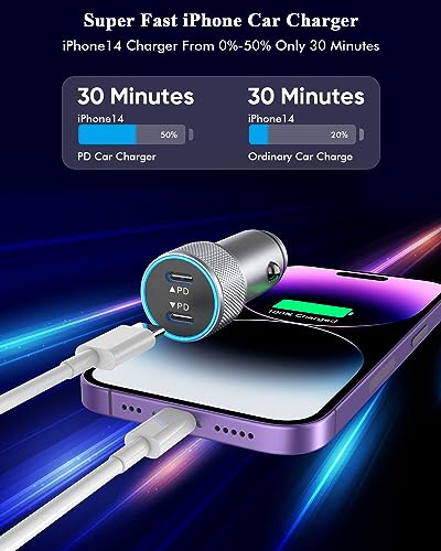 iPhone Car Charger, [2 Pack] Dual Port USB C Fast Charger Car Power Adapter - color: Black