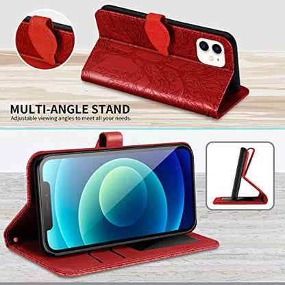 Wallet Case for iPhone 12 Mini 5.4" with Card Holder,PU Leather Flip Folio Shell Wrist Strap Stand Function Magnetic Closure Phone Cover fits iPhone 12 Mini 5G 5.4 inch,Red - color: Red, size: iPhone 12 Mini 5G (5.4 inch)