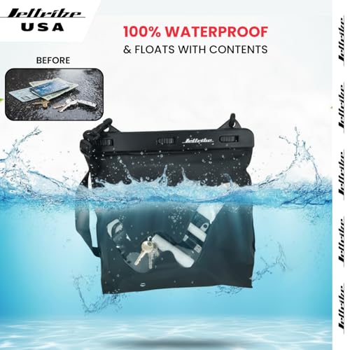 Jettribe Waterproof PWC Ride Bag - Submersible Dry Bag Pouch with Triple Snap-Lock & Heat Welded Seams - Adjustable Shoulder Strap Crossbody for Jet Ski, Kayaking, Boating & Beach - 11" x 8.5"