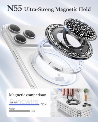 SYNCWIRE for MagSafe Phone Grip, Sparkly Magnetic Phone Ring Holder - color: Glitter Black